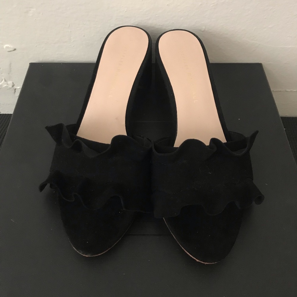 Loeffler Randall Vera Black Suede Ruffle Mule Slides Sandal 6.5 6 5.5
